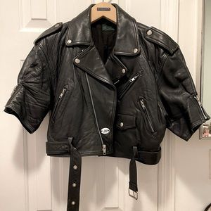 Vintage 80’s Junior Gaultier short sleeve leather biker jacket
